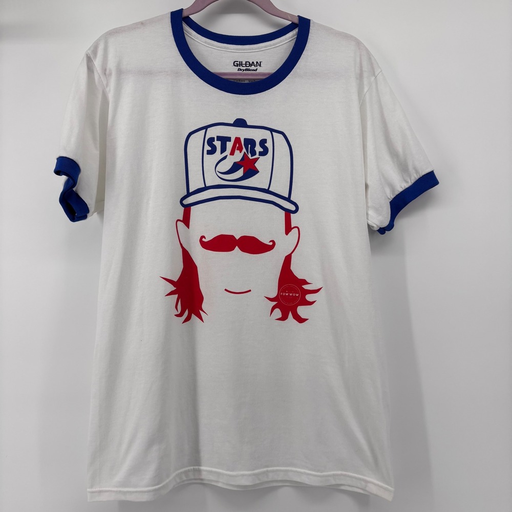 Gildan Fow Wow Designs Stars Mullet Mustache Ringer T-Shirt Mens Medium
